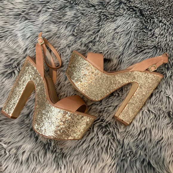 Steve Madden Shazzam Gold Glitter & nude platform - Picture 2 of 9
